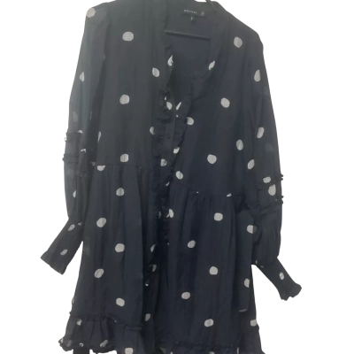 Women’s Decjuba Size 12 Long Sleeve Dress Navy Blue / Polka Dot / White 