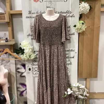 beme Brand! BNWT RRP $109.99!! ANIMAL PRINT PEASANT DRESS! SAHARA SUNSET BNWT Womens  Size 14 Maxi Dress / Short Sleeve Dress  Animal print / Beige / Brown / Orange / Pattern 