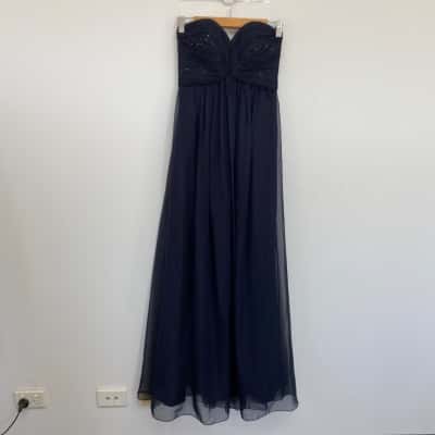 Bariano Navy Blue Strapless Evening Maxi Dress  Size 6 