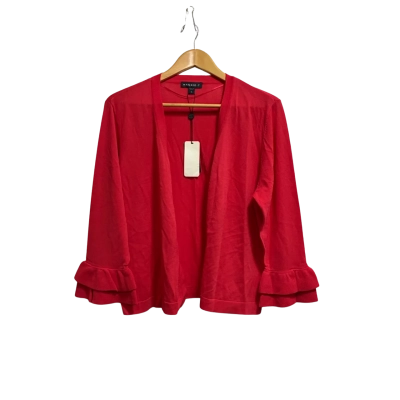 Maggie T Women’s Size L Red Cardigan with Ruffle Hem