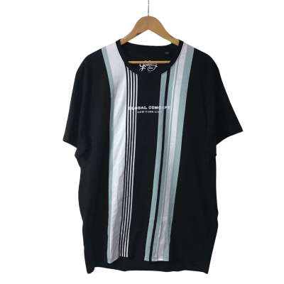 Johnny Bigg Mens Size 2XL Black / White / Mint Green Vertical Striped Longline T-shirt (new)