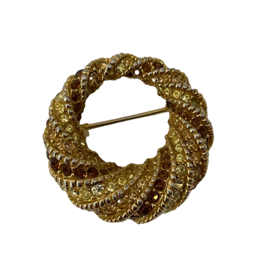 Vintage Barcs Round Twisted Brooch Gold 
