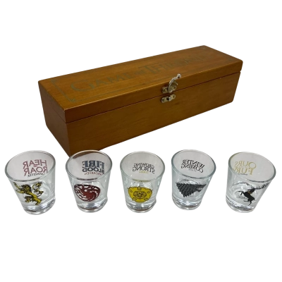Game of Thrones - Set of 5 Shot Glasses (50mL) with Wooden Box