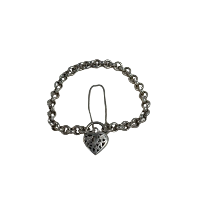 Vintage Sterling Silver (925) Belcher Chain Bracelet w/ Love Hear Filigree Clasp (15 grams)