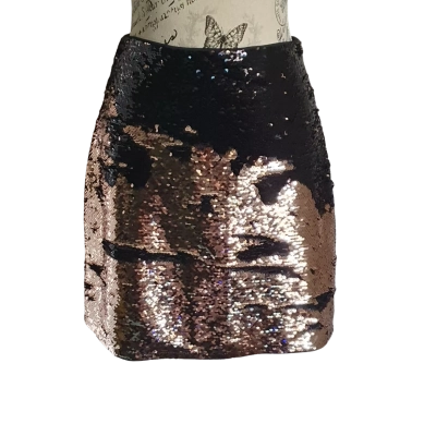 Lipsy Womens  Size 10UK Mini Skirt Gold Brushed Sequin BN