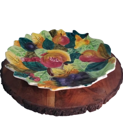 Vintage Round Italian Colourful Hand Painted Ceramic Majolica Fruit Platter