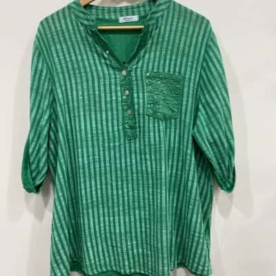 Amici Womens  Size L 3/4 Sleeve Top Green / Striped 