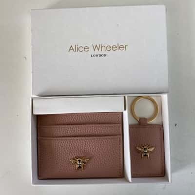Alice Wheeler London Adorne Gold Bee Vegan Leather Card Holder Matching Key Ring Set 