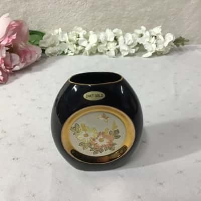 Chokin Black / Floral Pattern 25K Gold Edged Oval Vase