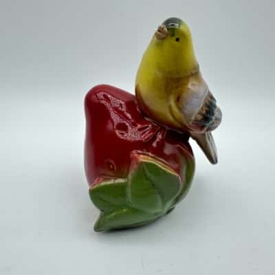 Cute Ceramic Bird on Strawberry Figurine