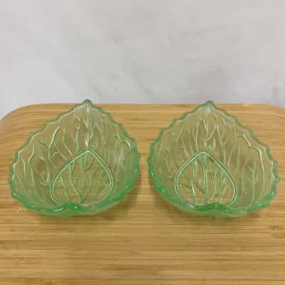 Uranium Green Glass Leaf shaped dish