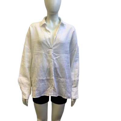 Linen Lux Womens Size 12 Linen Blend Long Sleeve Top White