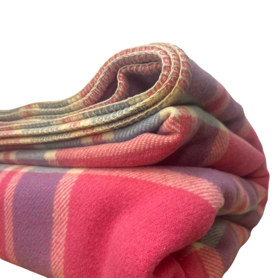 Vintage Wool Blanket Pink, Cream and Blue Colour-way - no makers patch