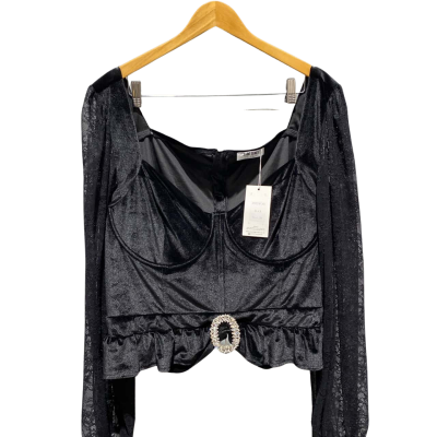 Saint Genies Womens  Size 28 Long Sleeve Bodice Top Black  
