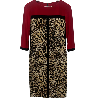 Joseph Ribkoff Womens  Size 8 Midi Dress Animal print / Black  / Red 