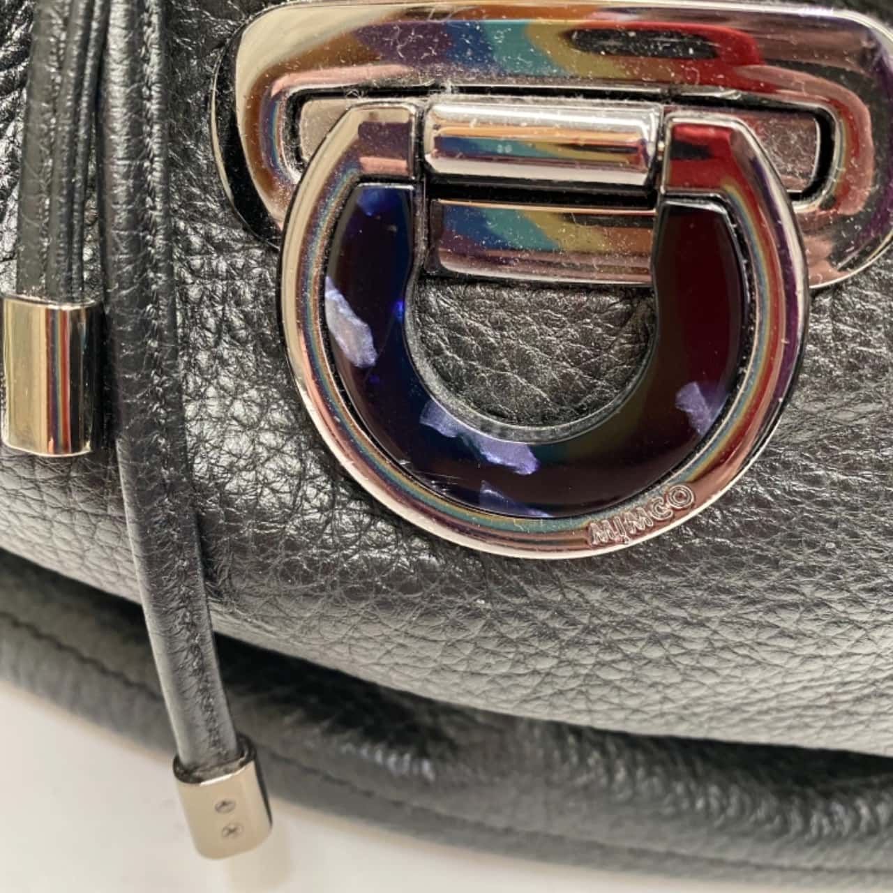 Womens Large Mimco Tote Bucket Bag Boho Black Leather Handbag Work Bag