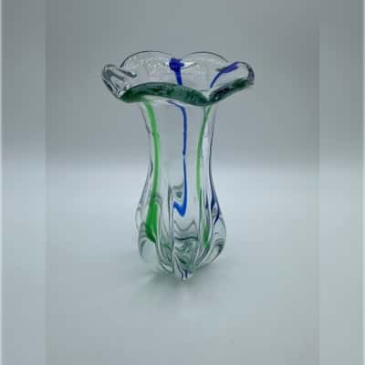 Beautiful Blue & Green Art Glass Vase