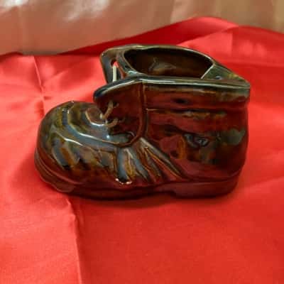 Vintage brown ceramic boot-shaped Planter or Ashtray. 