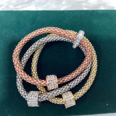  Women's Tri Tone Popcorn Bracelet 