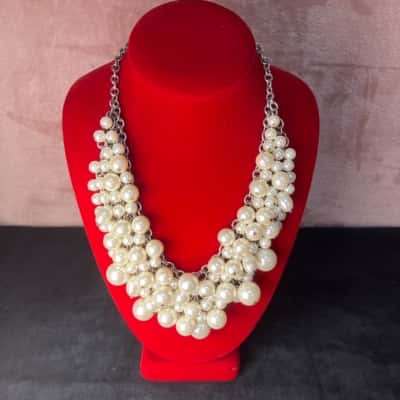 Women's Lovisa Silvertone white bead chain mesh collar necklace 