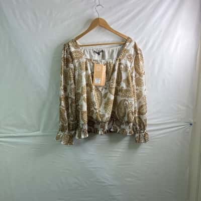Liz Jordan Womens Size 16 Long Sleeve Top Brown / White BNWT