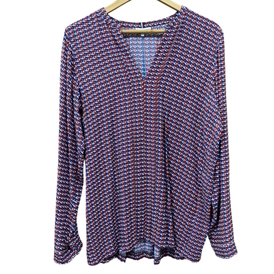 Tommy Hilfiger Red/Blue Patterned V-Neck Shirt Size 10