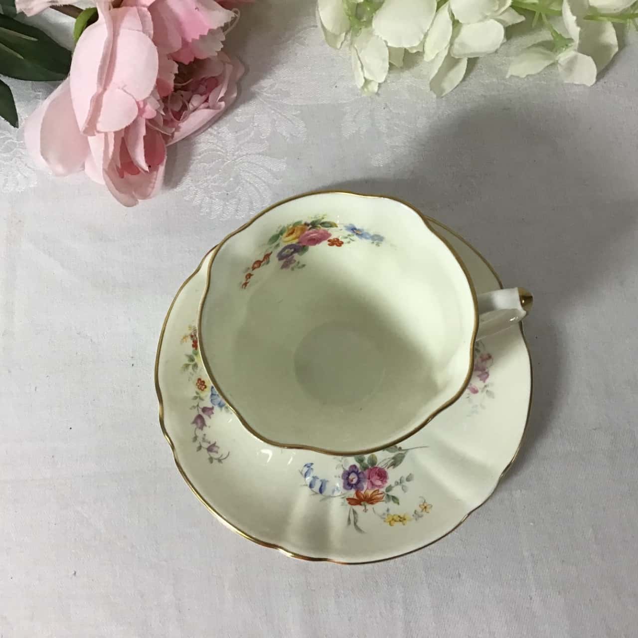 Pink Wild Roses Breakfast Cup Saucer Bone China Pink Floral Cappuccino Latte Set - View #2