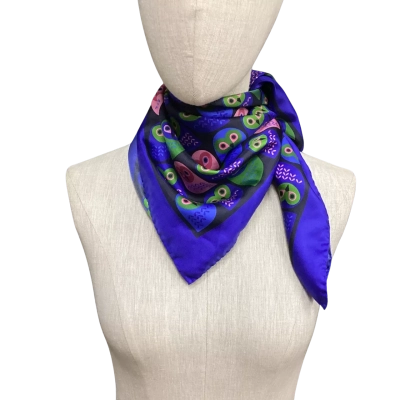 Anna Thomas 100% Silk Owl Neck Scarf Blue / Green / Pink  