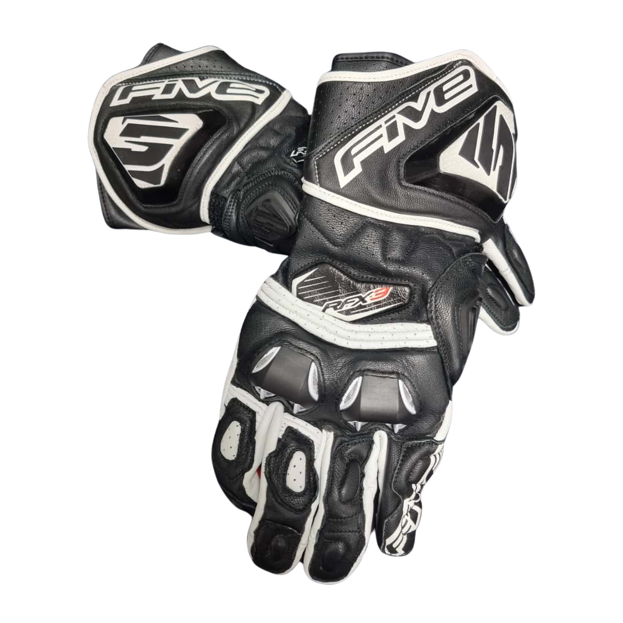 Five RFX3 Black & White Motorcycle Riding Gloves