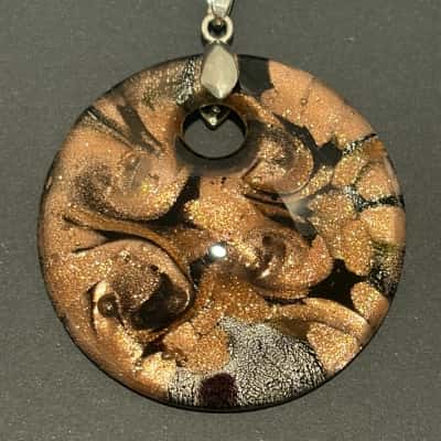 Murano Style Dichroic Glass Pendant, Black and Gold