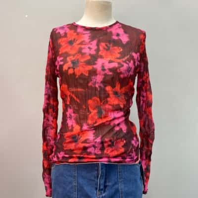 ASOS / Topshop Womens  Size S/M Sheer Stretch  Long Sleeve Top Floral 
