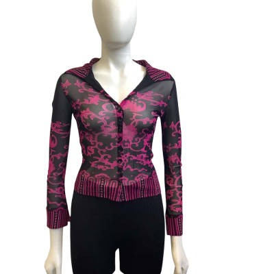 Red Berry Womens Size M Floral Sheer Shirt Black / Purple