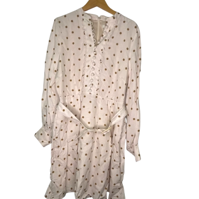 Review Womens  Size 14 Midi Dress Brown / Off White / Polka Dot 