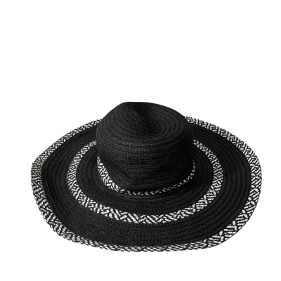 Jets by Jessika Allen Womens One Size Black / White Pattern Straw Hat (new)