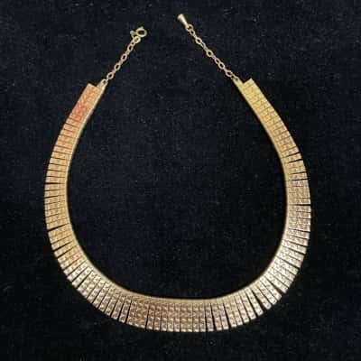  Vintage Gold-Tone Cleopatra Collar Fringe Necklace