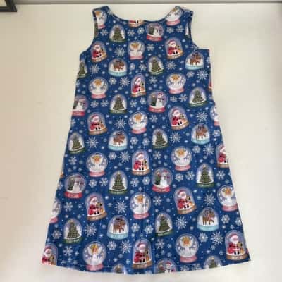 Something Sweet Blue Christmas Pattern Handmade Dress Size 5 
