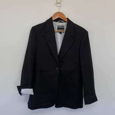 Country Road Black Organic Linen Blazer  Size 10 