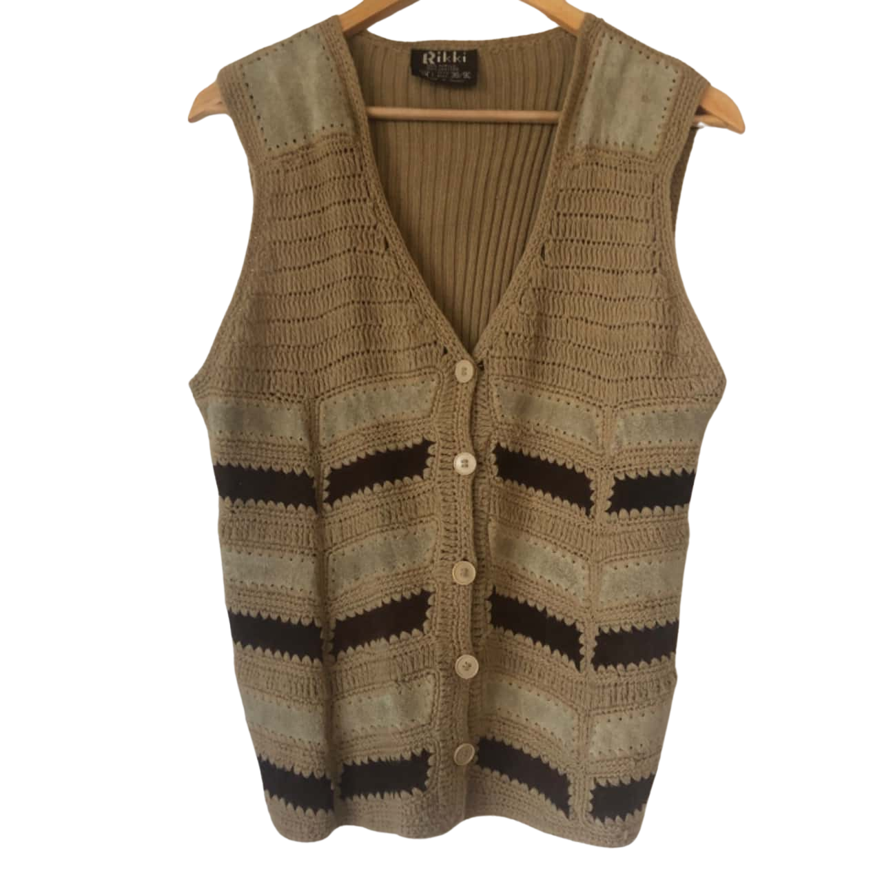 Vintage Rikki Crochet And Leather Vest Size 14 s vintage-rikki-crochet-and-leather-vest-size-14-s