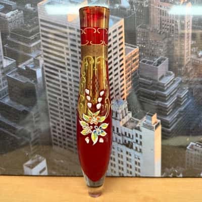 Vintage Ruby Red Bohemian Art Glass Vase. 