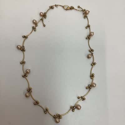  Womens coloured gold chain with pink beads Necklace 
