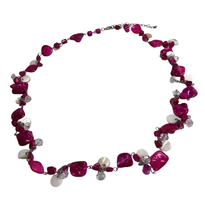 Vibrant Pink Shell & Crystal Bead Statement Necklace