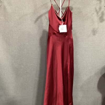 Sass & Bide Womens  Size 4 Shoestring Strap Dress Gold chain / Cherry/Maroon 