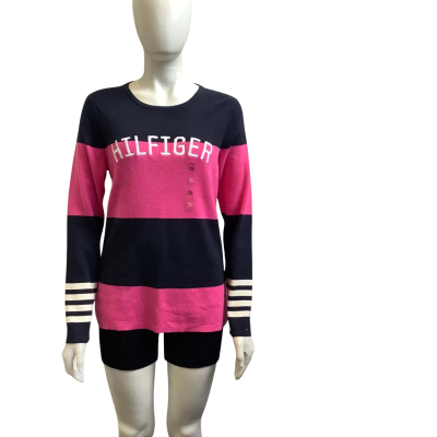 Brand New Tommy Hilfiger Womens  Size XL Colour Block Knit Top Navy / Pink