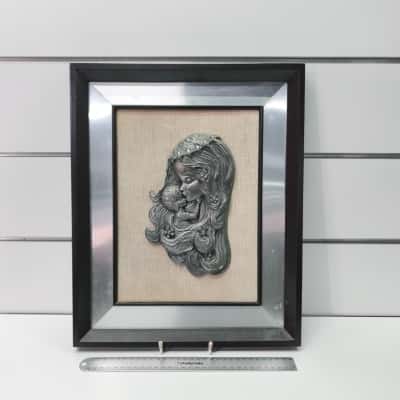 Vintage Metal Relief Wall Art: Mother & Child PreOwned 