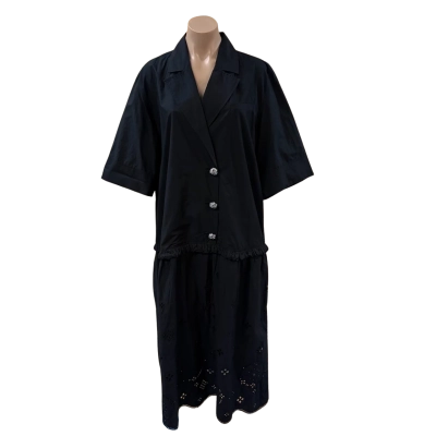 GANNI Broderie Anglaise Black Organic Cotton Midi Dress (Size 40) - BNWT