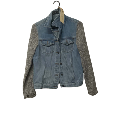 Womens Elwood Size 10 Blue Denim Jacket with Grey Knit Sleeves