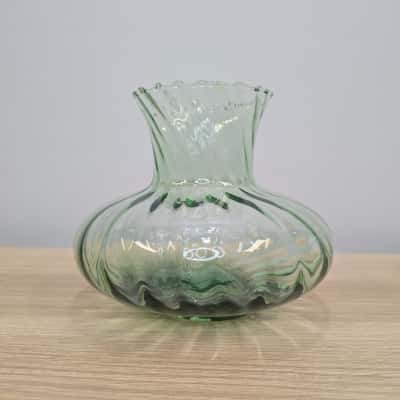 Vintage Green Hand Blown Art Glass Vase