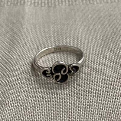  Womens 925 Silver Ring with Black Detailing 