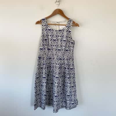 Tequila Sunrise Blue White Pattern Sleeveless Mini Dress Size 10 