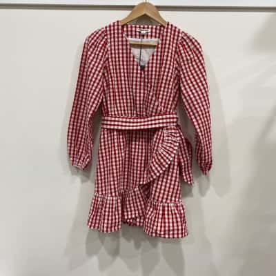 Country Road Womens  Size 12 Wrap Dress Checked / Red / White 